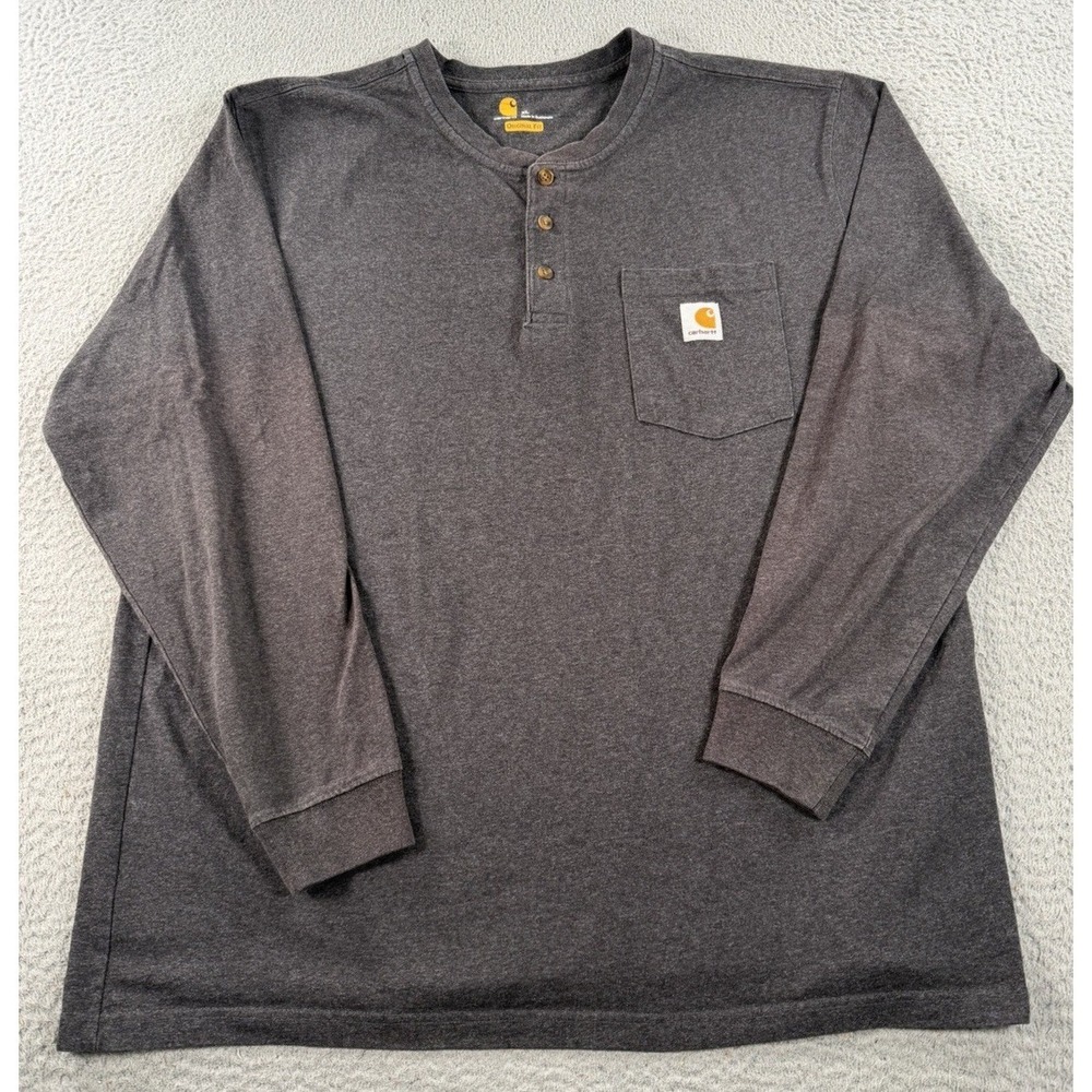 Carhartt K128 Shirt Heavyweight Men's XL Gray Long Sleeve Henley Pocket Tee‎